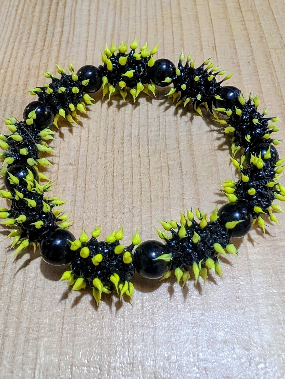 Black and Neon Yellow 90s rave Spike Bead Bracelet